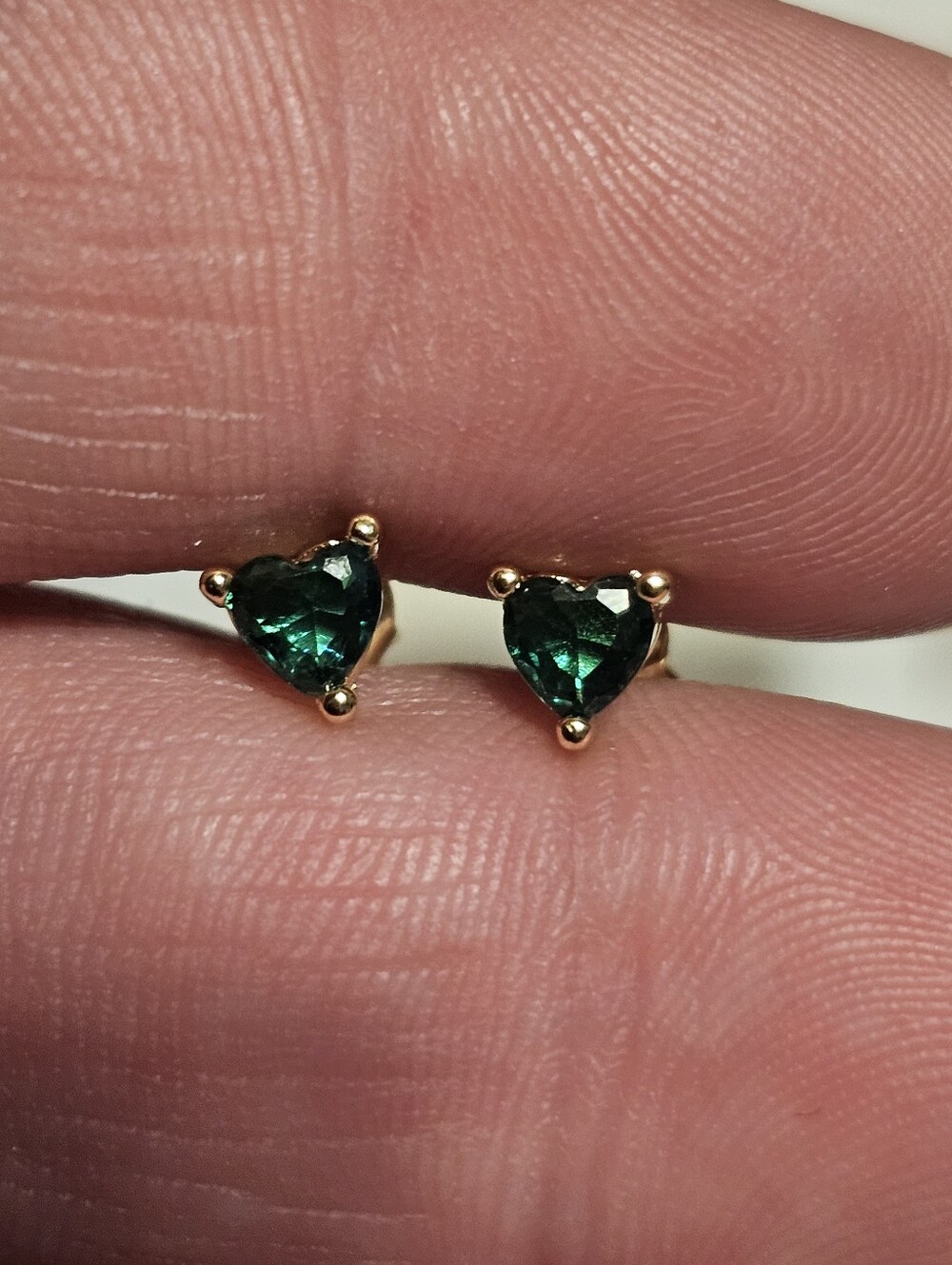 Gold Plated Sterling Silver 925 Green Heart Earring Studs